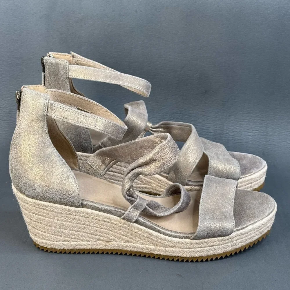 Eileen Fisher Espidrilles Sandals Island Platinum Metallic shoes women’s size 8